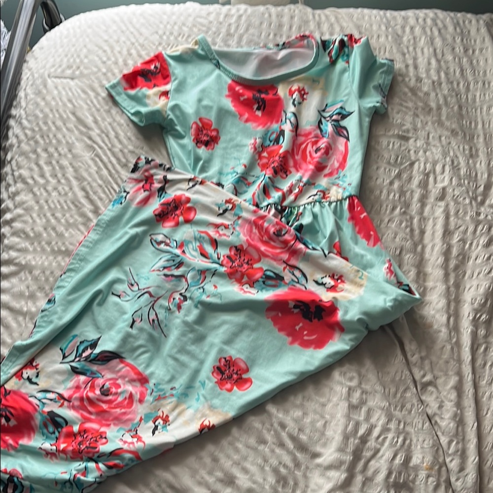 Floral Kids Dress in Mint Green